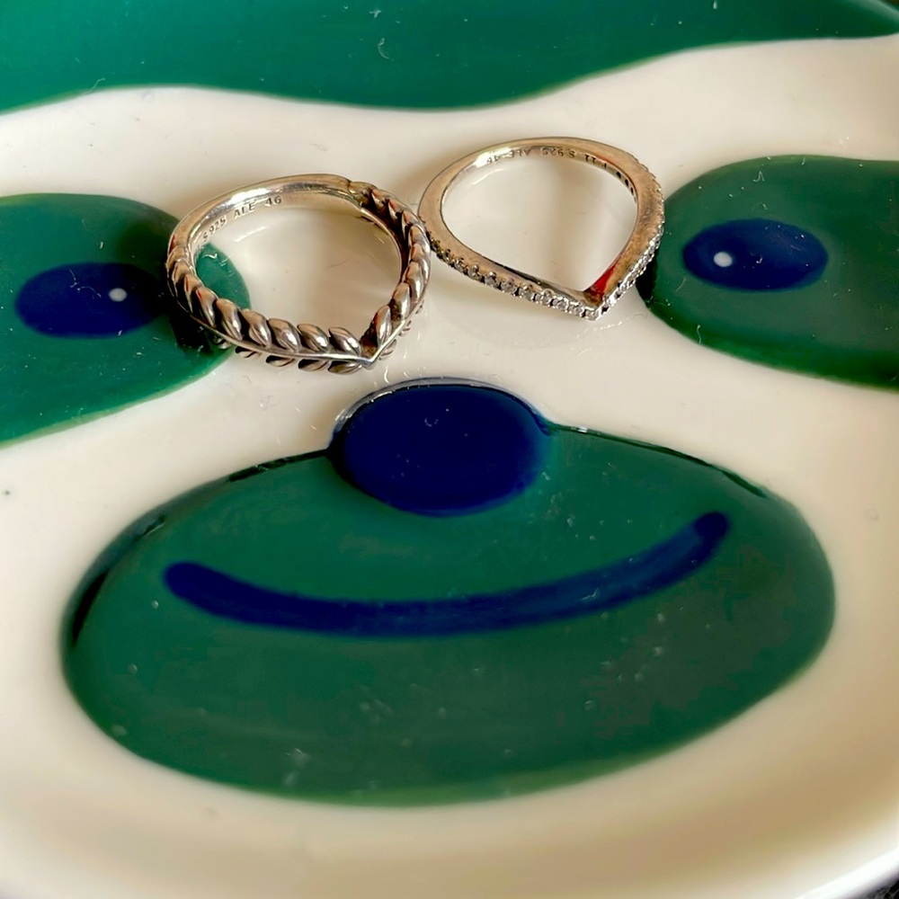 PANDORA | 2 Silver Stacking Rings | Size 4